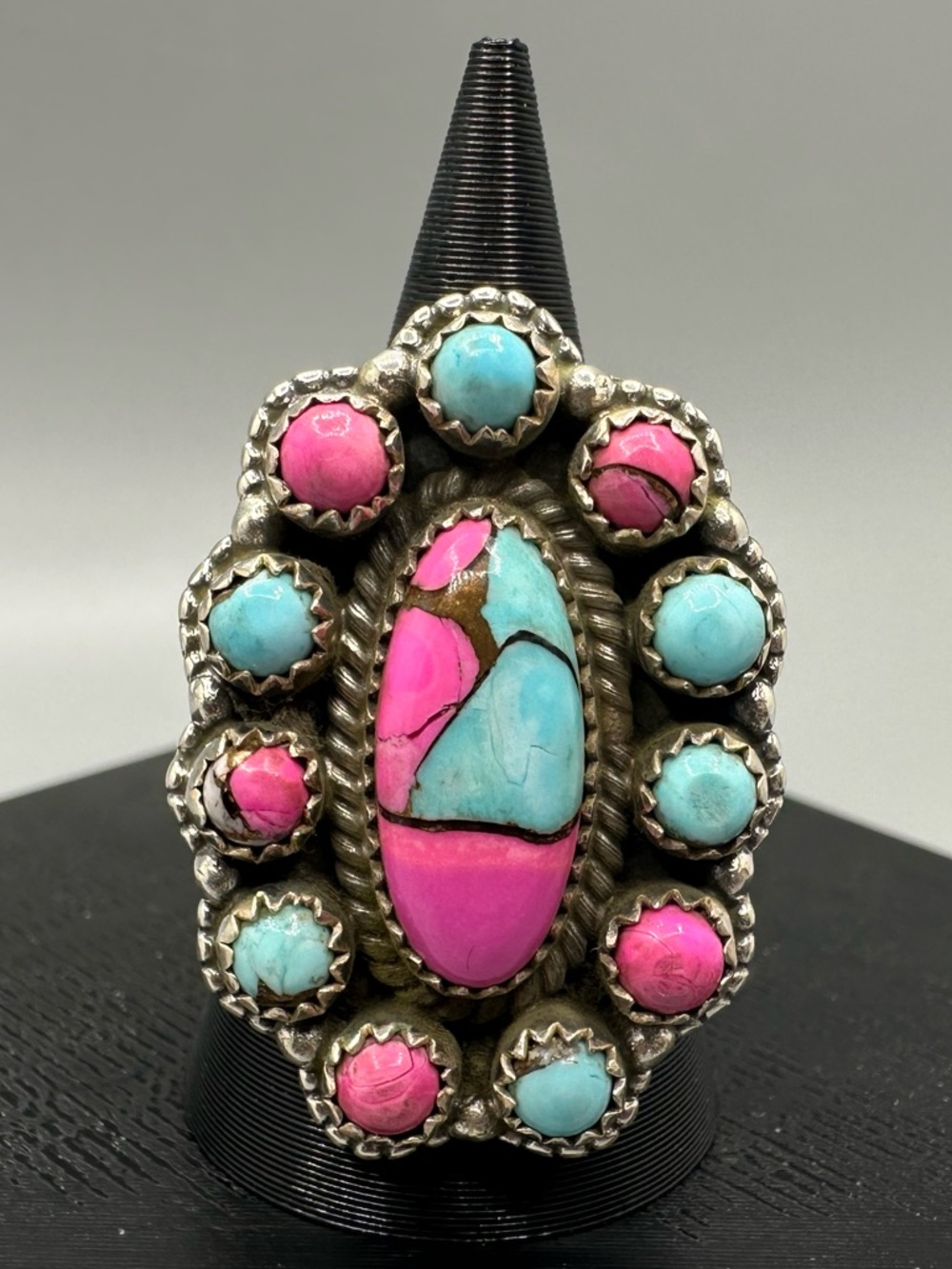 Cotton Candy Dahlia Turquoise Sterling Silver 925 Handmade Cluster Ring